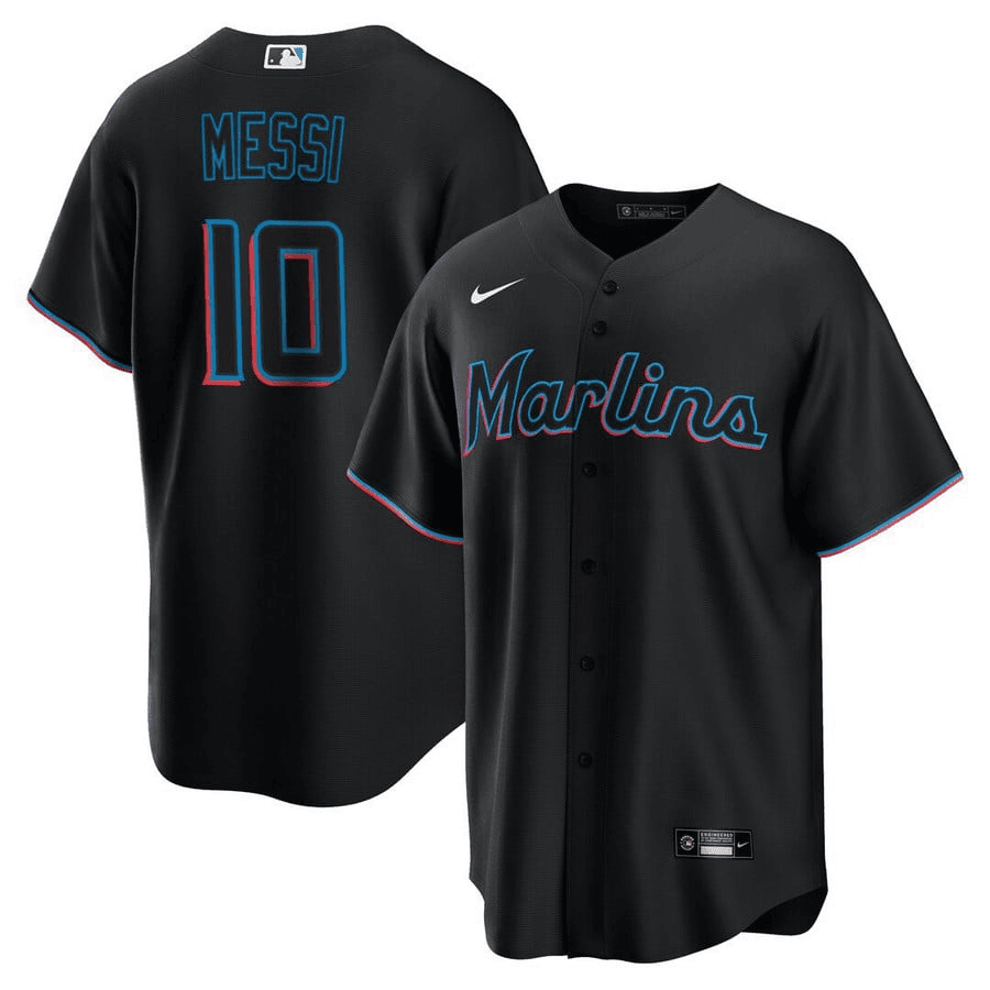 Lionel Messi Miami Marlins Baseball Cool Base Jersey – Stitched Men Jersey – Black