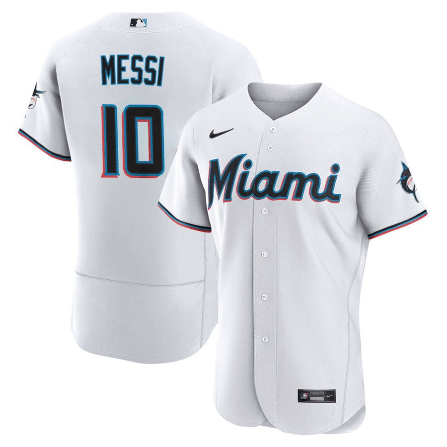 Lionel Messi Miami Marlins Baseball Cool Base Elite Jersey – Stitched Men Jersey – White