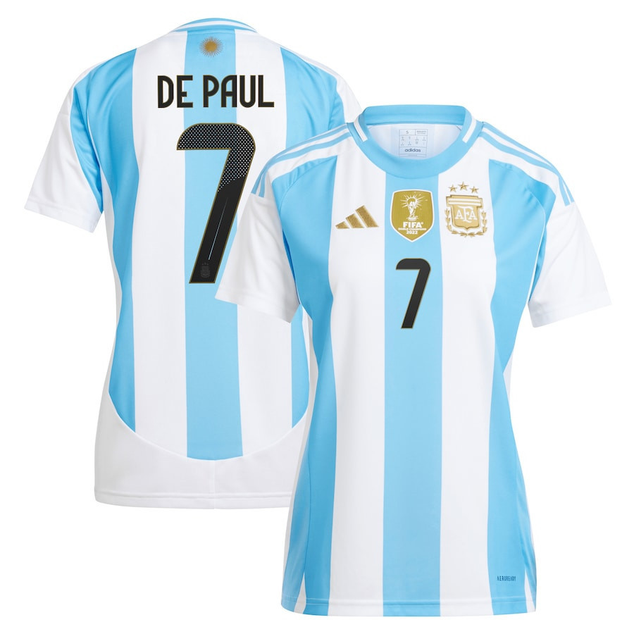 Rodrigo De Paul 7 Argentina National Team 2024 Home Women Jersey – White