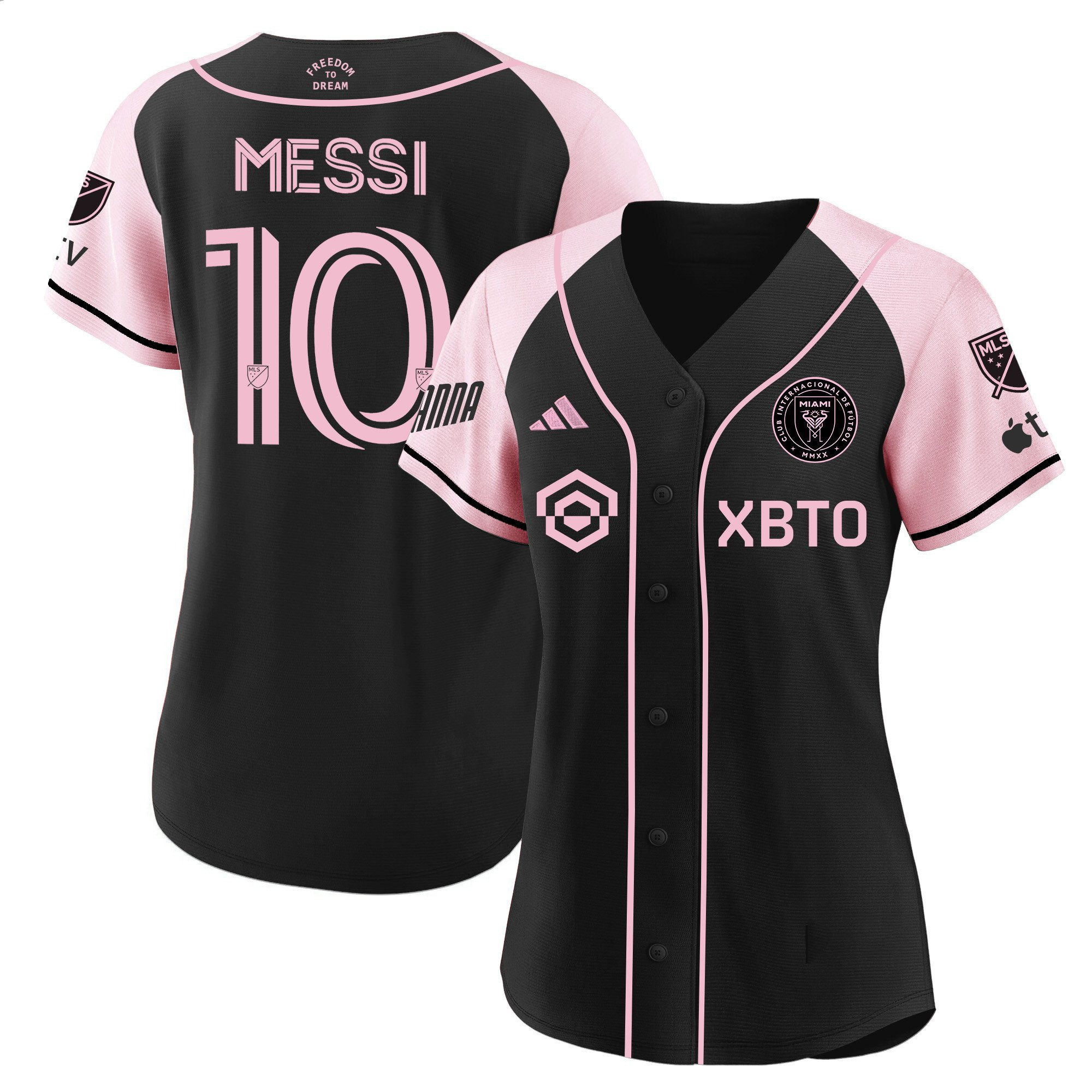 Lionel Messi Inter Miami Baseball Cool Base Women Jersey – Stitched – Black Pink