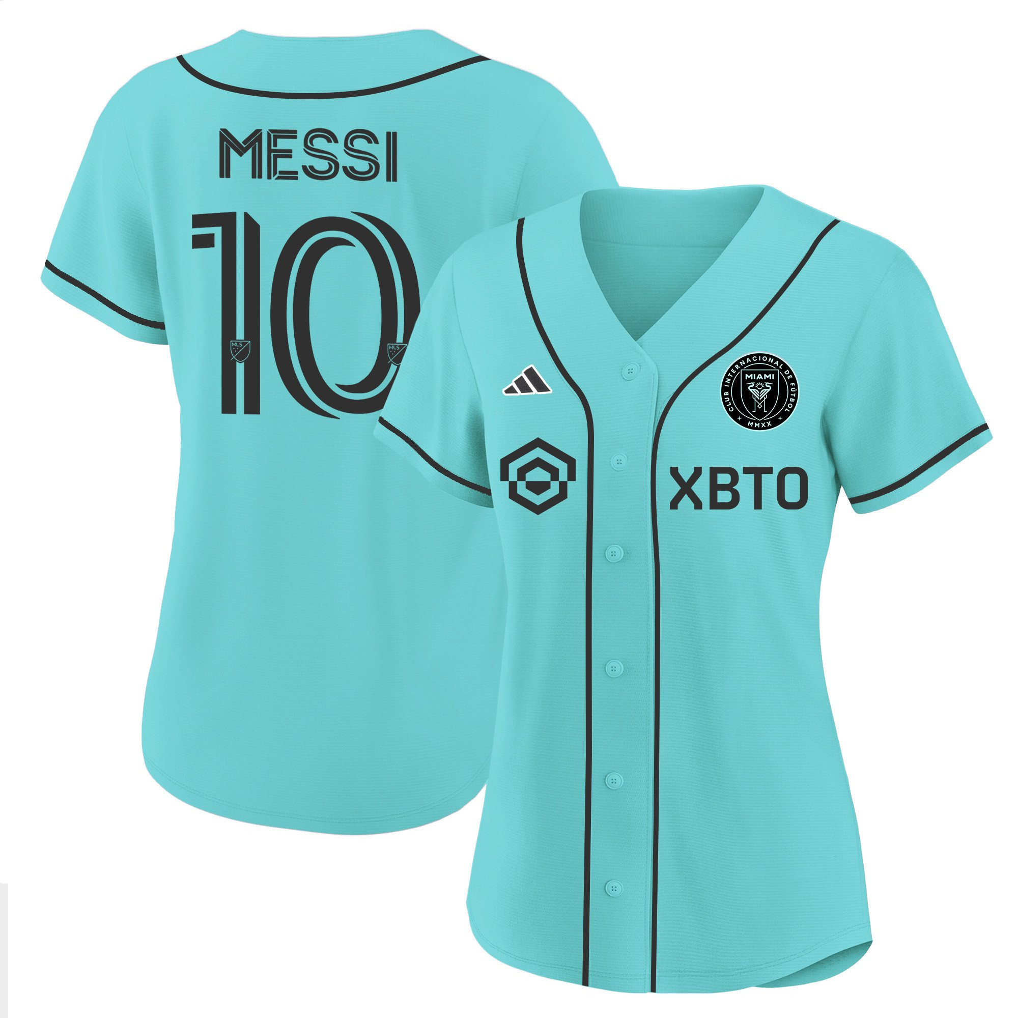 Lionel Messi Inter Miami Baseball Cool Base Women Jersey – Stitched – Tourquise