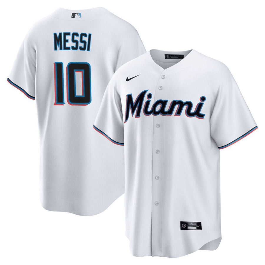 Lionel Messi Miami Marlins Baseball Cool Base Jersey – Stitched Men Jersey – White