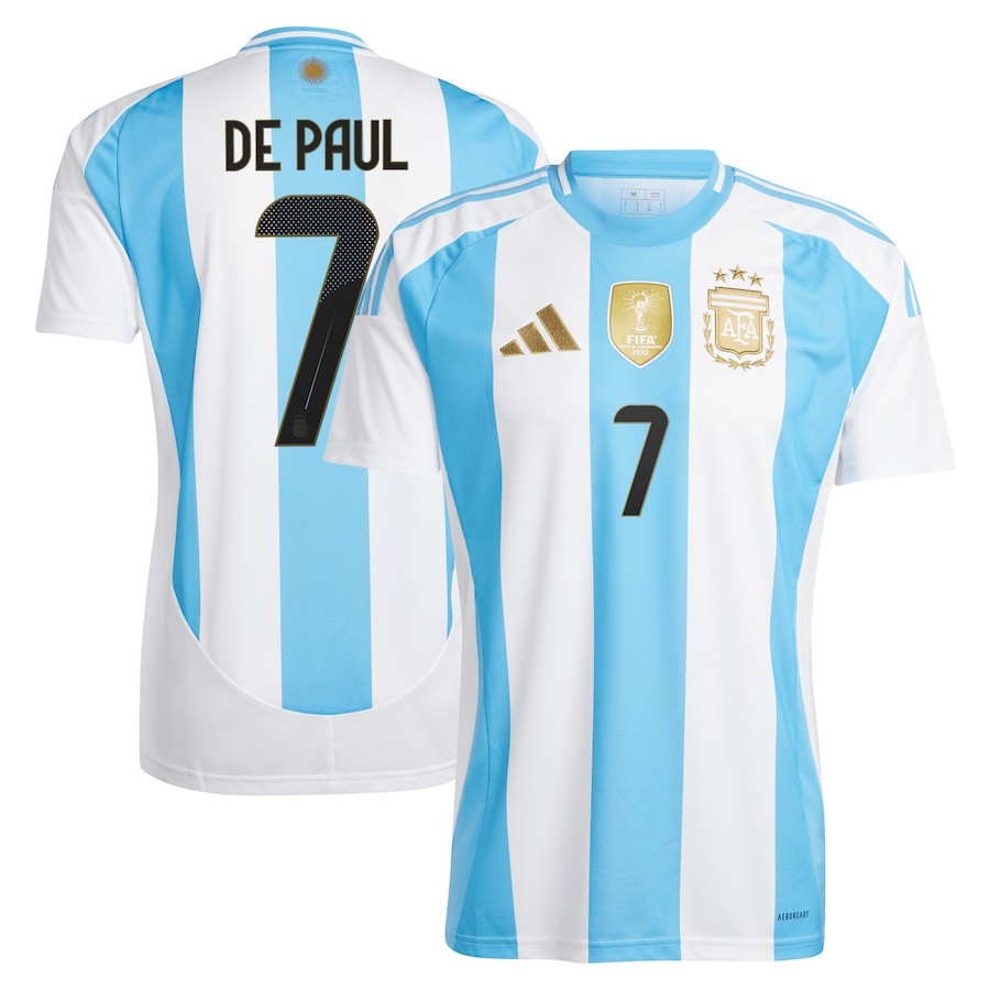 Rodrigo De Paul 7 Argentina National Team 2024 Home Men Jersey – White