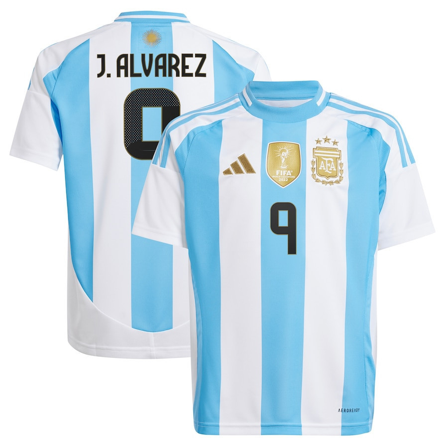 Julin lvarez 9 Argentina National Team 2024 Home YOUTH Jersey – White
