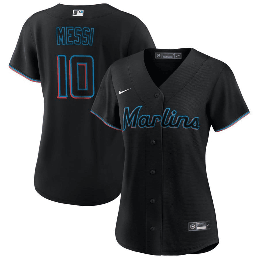 Lionel Messi Miami Marlins Baseball Cool Base Jersey – Women Stitched – Black