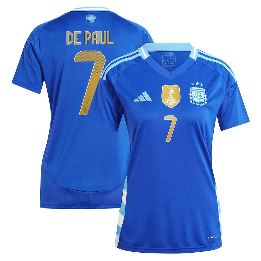 Rodrigo De Paul 7 Argentina National Team 2024 Away Women Jersey – Blue