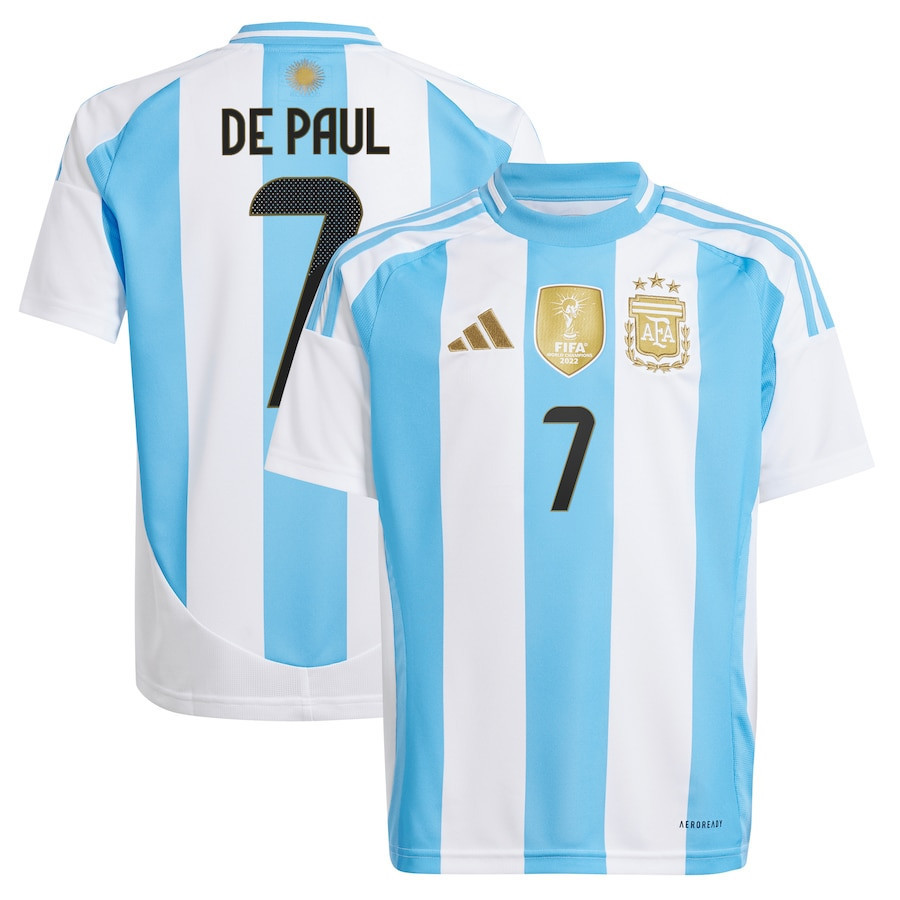 Rodrigo De Paul 7 Argentina National Team 2024 Home YOUTH Jersey – White