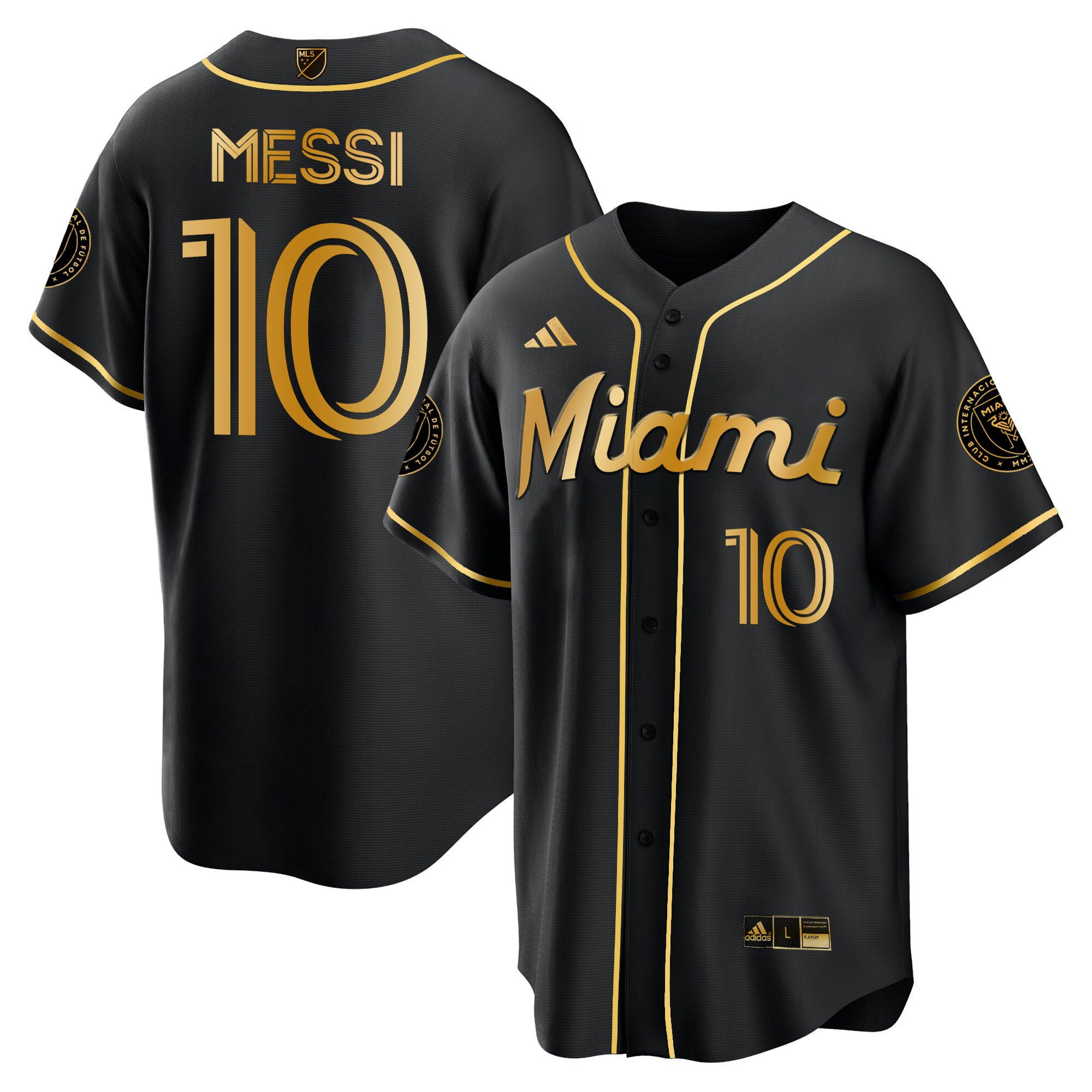 Lionel Messi Inter Miami Baseball Cool Base Gold Jersey – Stitched Men Jersey – Gold/ Black