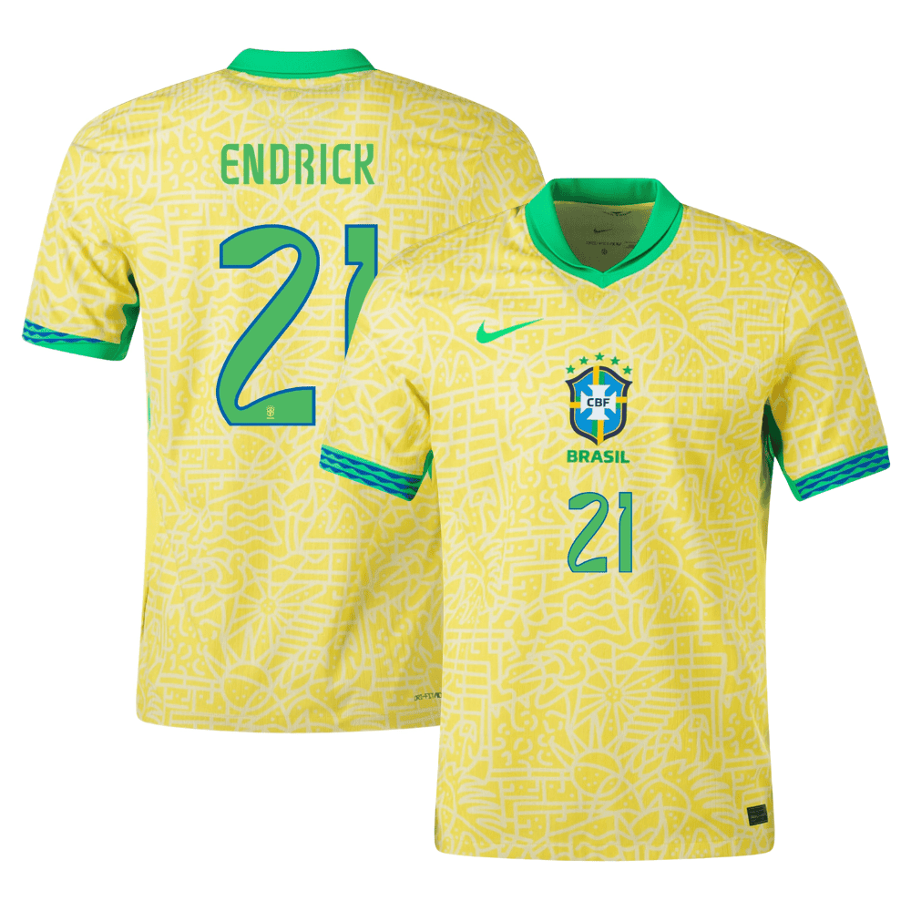 Endrick 21 Brazil National Team 2024 Home Stadium Men Jersey – Yellow
