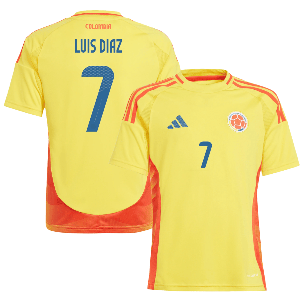 Luis Daz 7 Colombia National Team 2024 Home YOUTH Jersey – Yellow