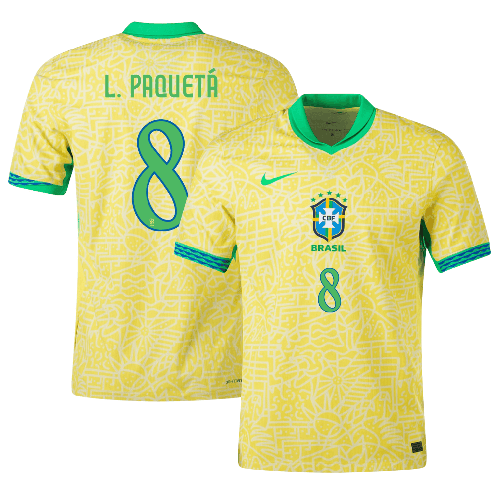 Lucas Paquet 8 Brazil National Team 2024 Home Stadium Men Jersey – Yellow