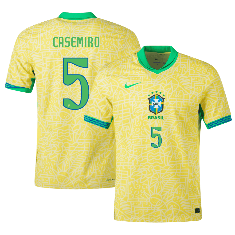Casemiro 5 Brazil National Team 2024 Home Stadium Men Jersey – Yellow