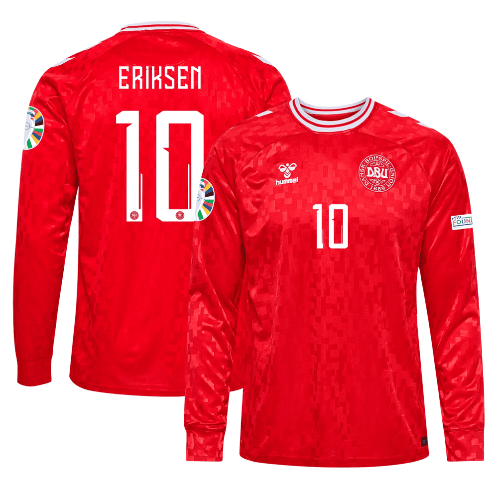 Christian Eriksen 10 Denmark National Team 2024 Home Long Sleeve Men Jersey – Red