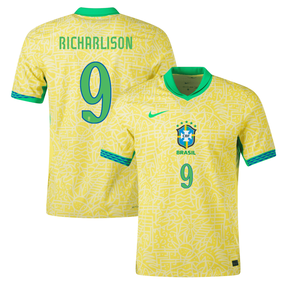Richarlison 9 Brazil National Team 2024 Home Stadium Men Jersey – Yellow