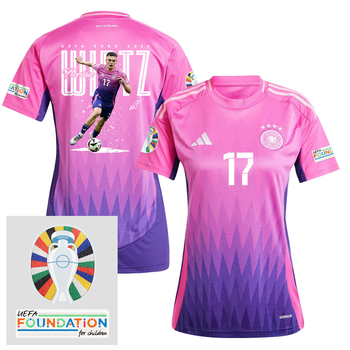 Florian Wirtz 17 Pacey Player Of Germany 2024/25 Women's Jersey – UEFA Foundation Patch