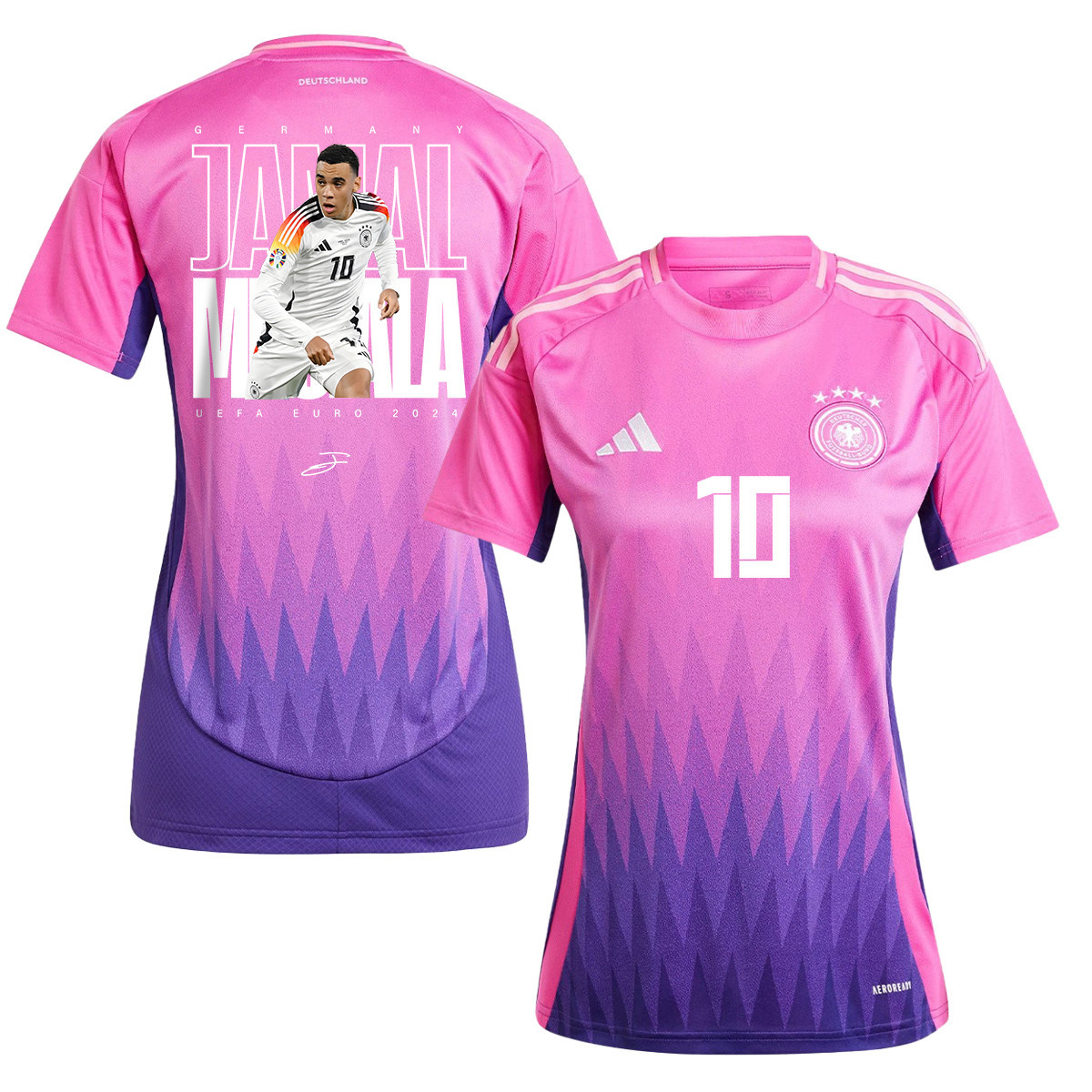 Jamal Musiala 10 Signed Young Talent Germany National Team 2024 Away WOMEN Jersey – Purple