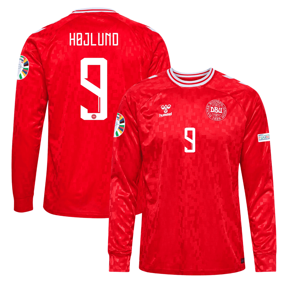 Rasmus Hjlund 9 Denmark National Team 2024 Home Long Sleeve Men Jersey – Red