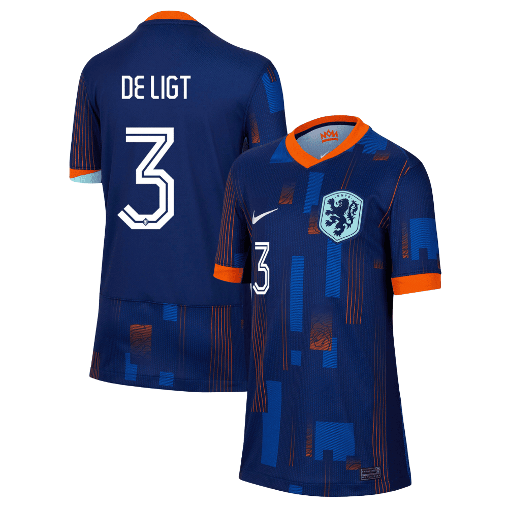 Matthijs de Ligt 3 Netherlands National Team 2024 Away YOUTH Jersey – Blue