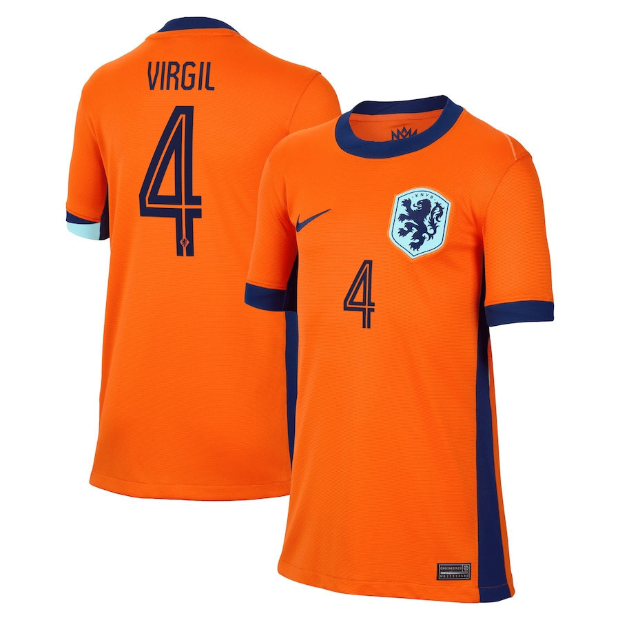 Virgil van Dijk 4 Netherlands National Team 2024 Home YOUTH Jersey – Orange
