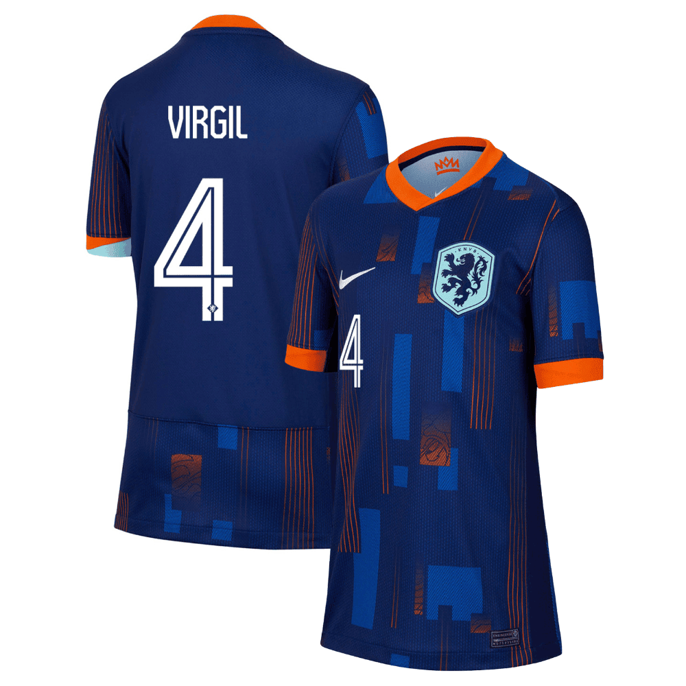 Virgil van Dijk 4 Netherlands National Team 2024 Away YOUTH Jersey – Blue