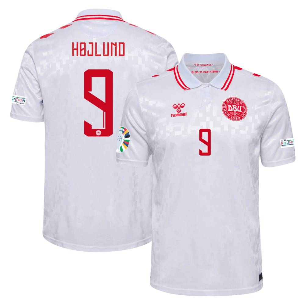 Rasmus Hjlund 9 Denmark National Team 2024 Away Stadium YOUTH Jersey – White