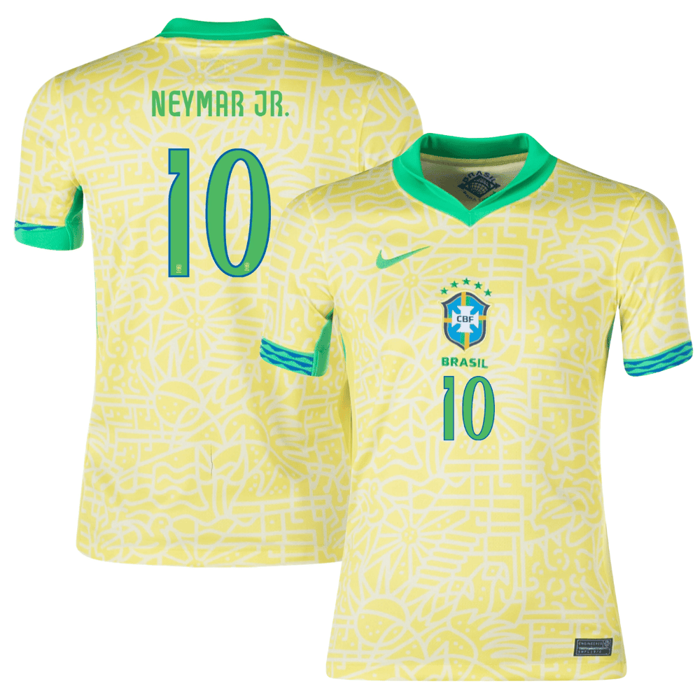 Neymar Jr. 10 Brazil National Team 2024 Home Stadium YOUTH Jersey – Yellow