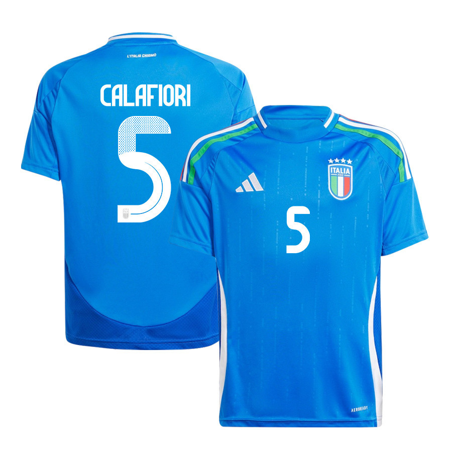 Riccardo Calafiori 5 Italy National Team 2024/25 Home YOUTH Jersey – Blue