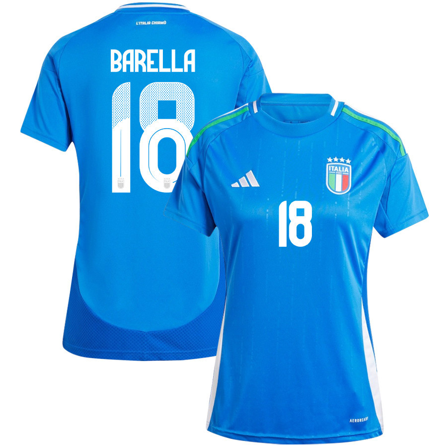 Nicolo Barella 18 Italy National Team 2024/25 Home Women Jersey – Blue