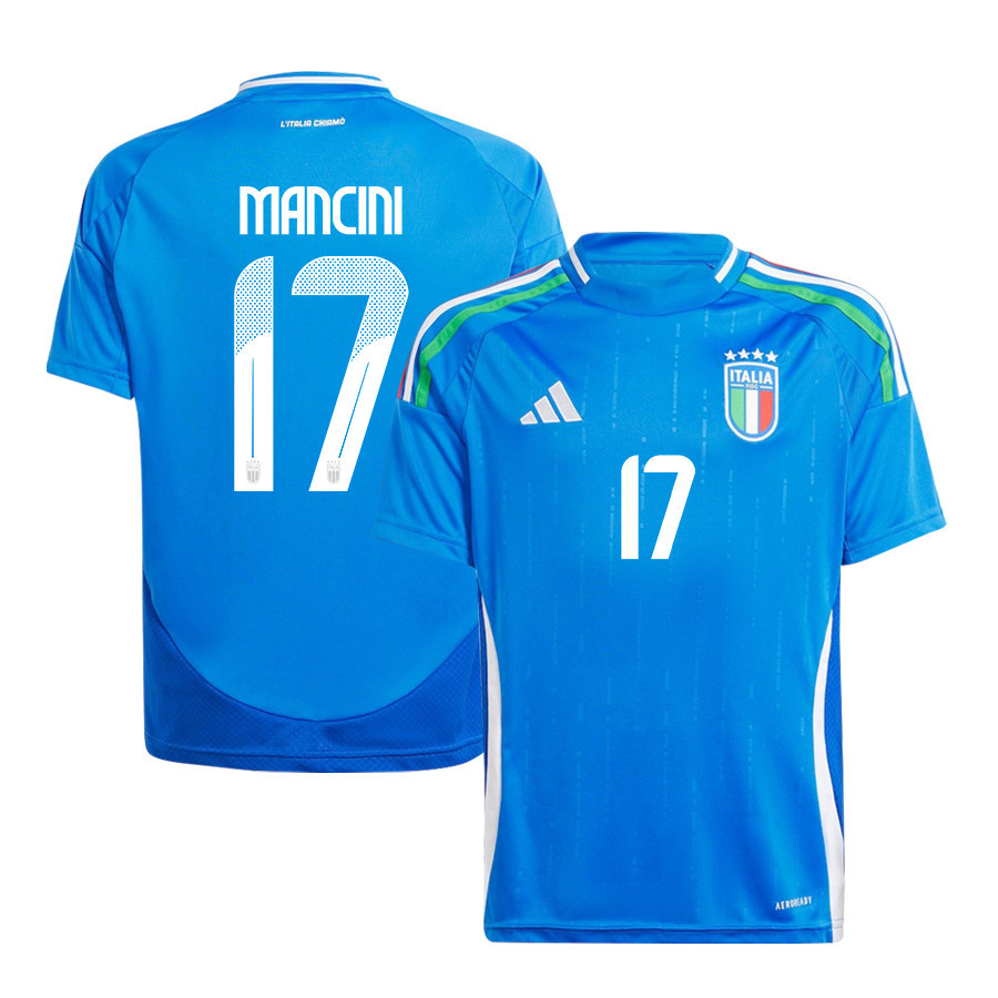 Gianluca Mancini 17 Italy National Team 2024/25 Home YOUTH Jersey – Blue
