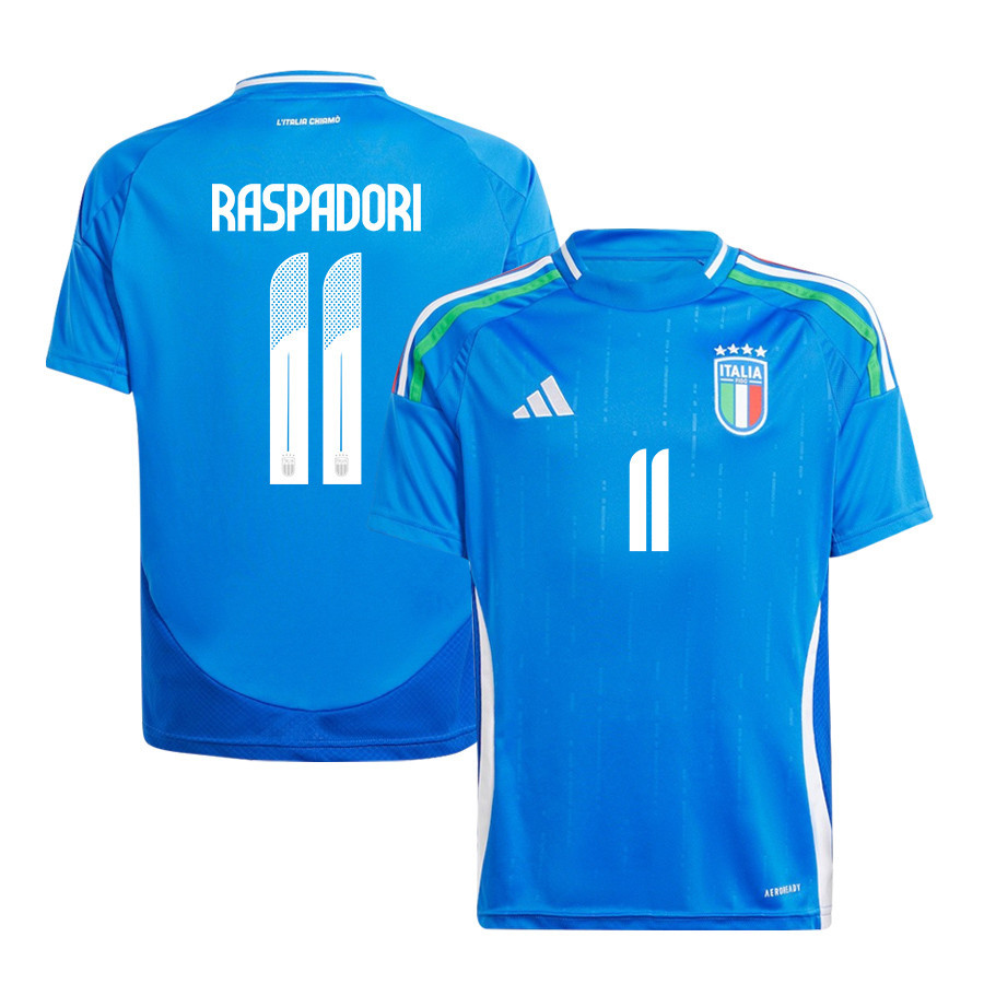 Giacomo Raspadori 11 Italy National Team 2024/25 Home YOUTH Jersey – Blue