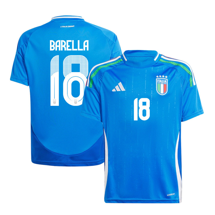 Nicolo Barella 18 Italy National Team 2024/25 Home YOUTH Jersey – Blue