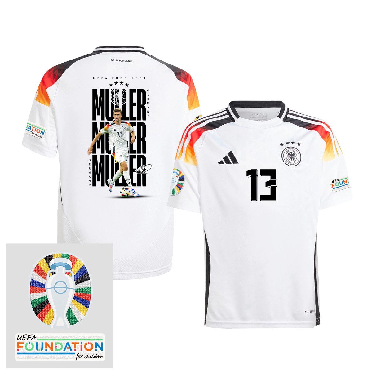 Thomas Mller 13 Germany 2024/25 YOUTH Home Jersey Player's Moment – UEFA Foundation Patch