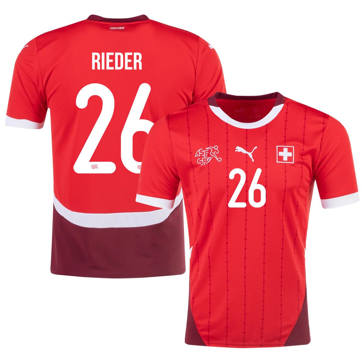 Fabian Rieder 26 Switzerland National Team 2024/25 Home Men Jersey – Red