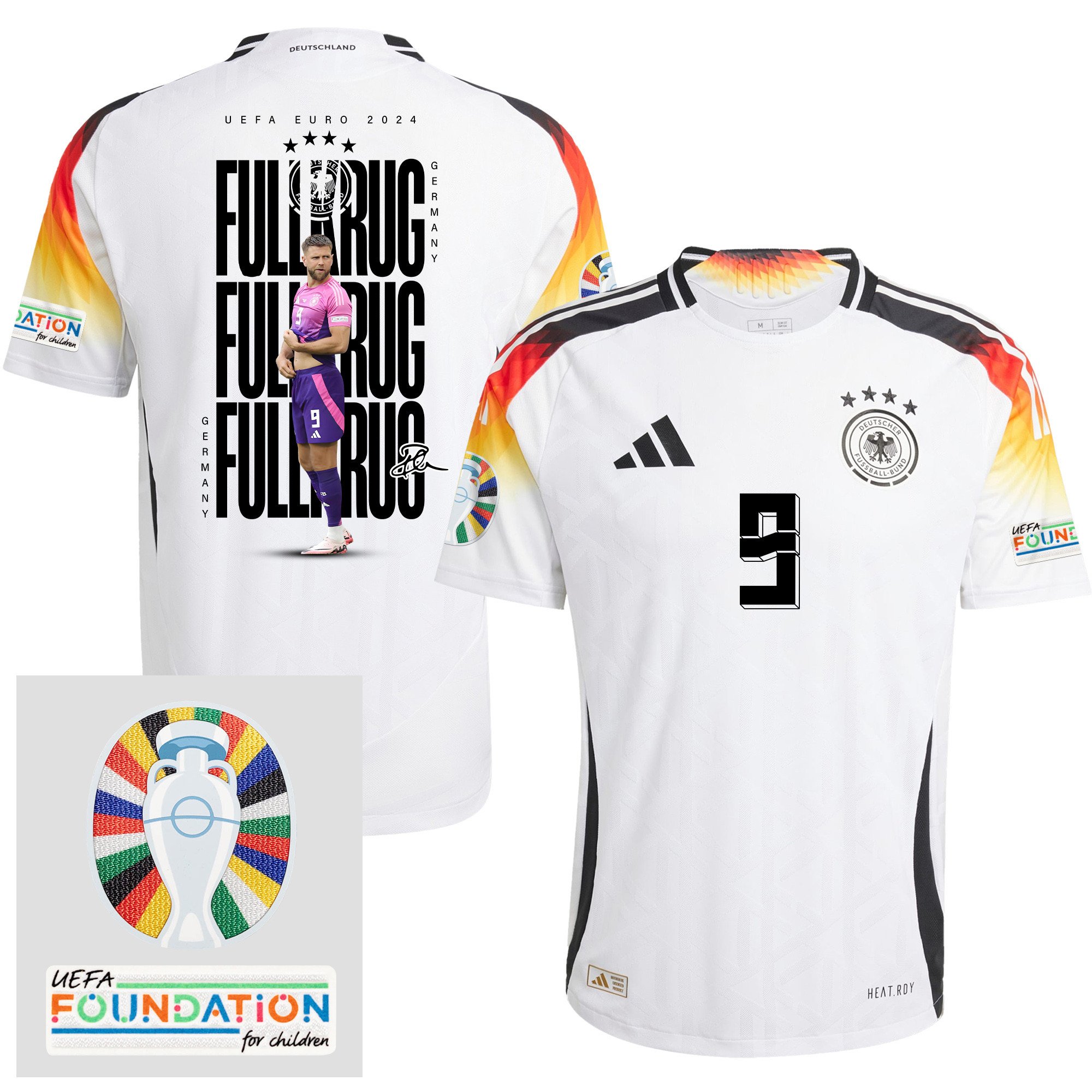 Niclas Fllkrug 9 Germany 2024/25 Home Jersey Player's Moment – UEFA Foundation Patch, Men