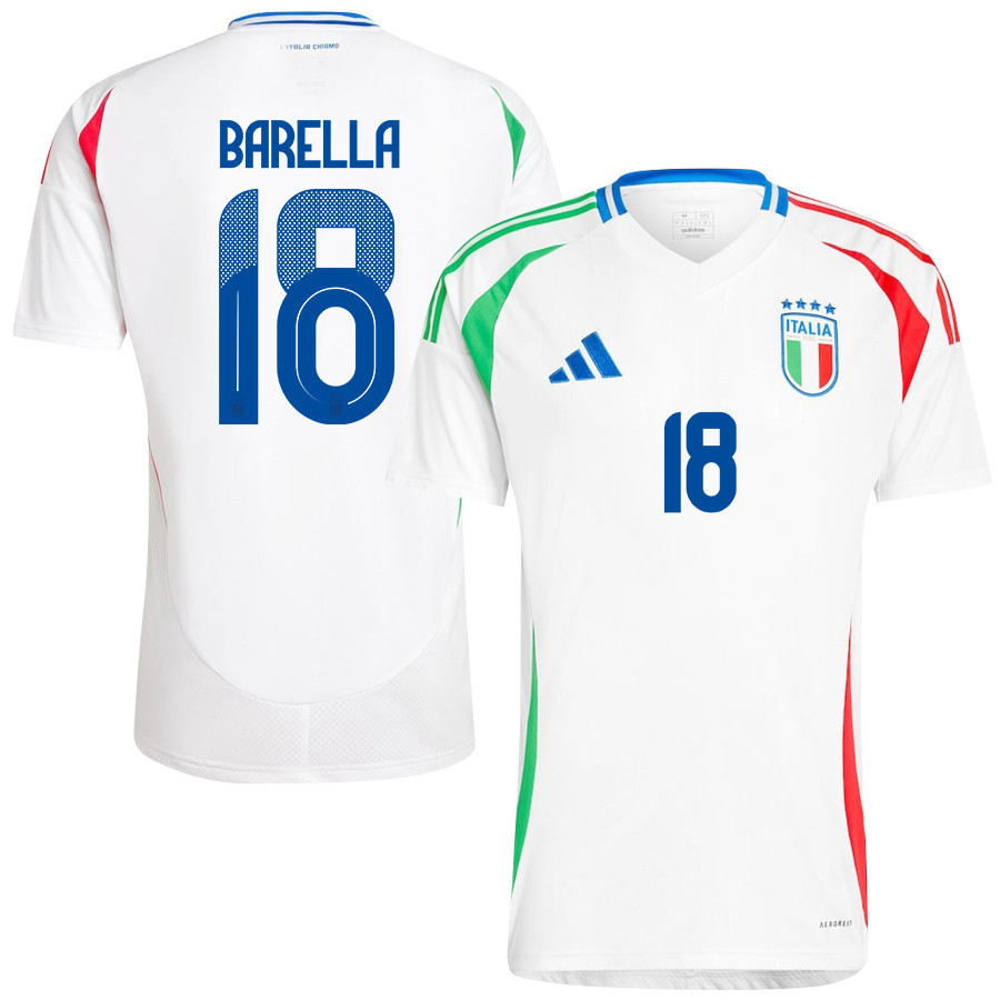 Nicolo Barella 18 Italy National Team 2024/25 Away Men Jersey – White