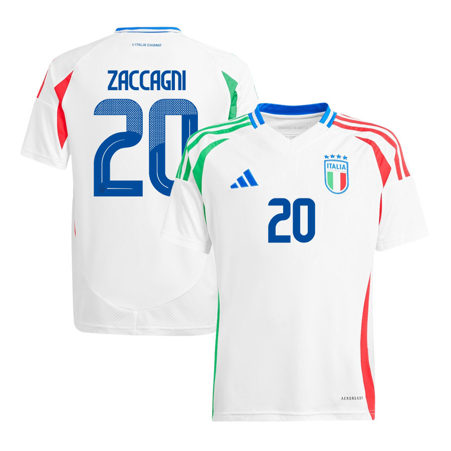 Mattia Zaccagni 20 Italy National Team 2024/25 Away YOUTH Jersey – White