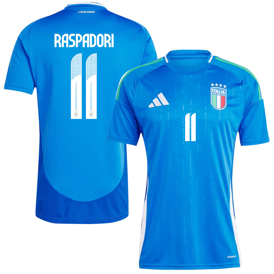 Giacomo Raspadori 11 Italy National Team 2024/25 Home Men Jersey – Blue