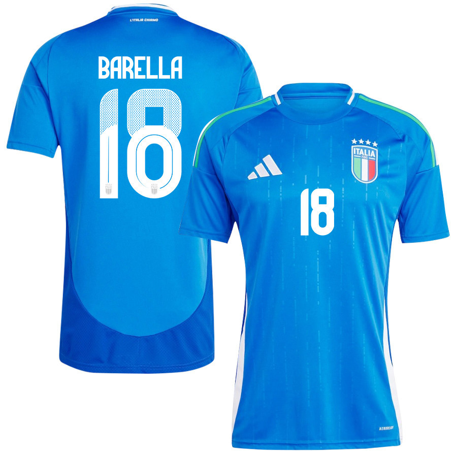 Nicolo Barella 18 Italy National Team 2024/25 Home Men Jersey – Blue