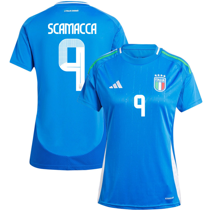 Gianluca Scamacca 9 Italy National Team 2024/25 Home Women Jersey – Blue