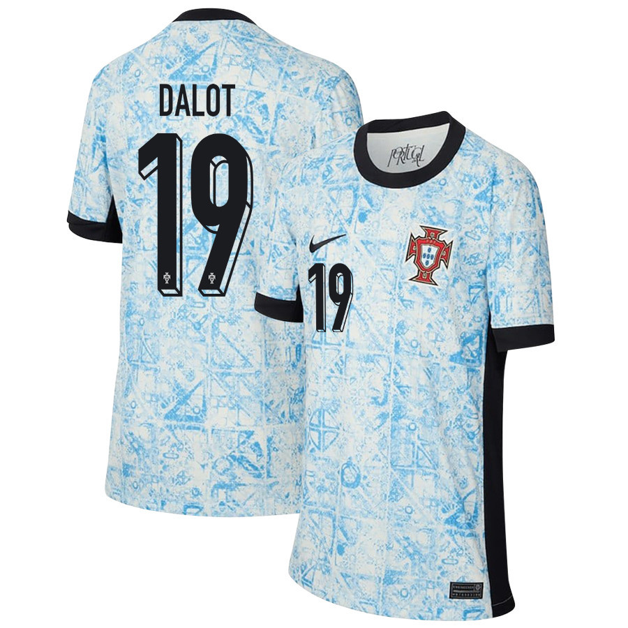 Diogo Dalot 19 Portugal National Team 2024/25 Away YOUTH Jersey – Cream/Blue