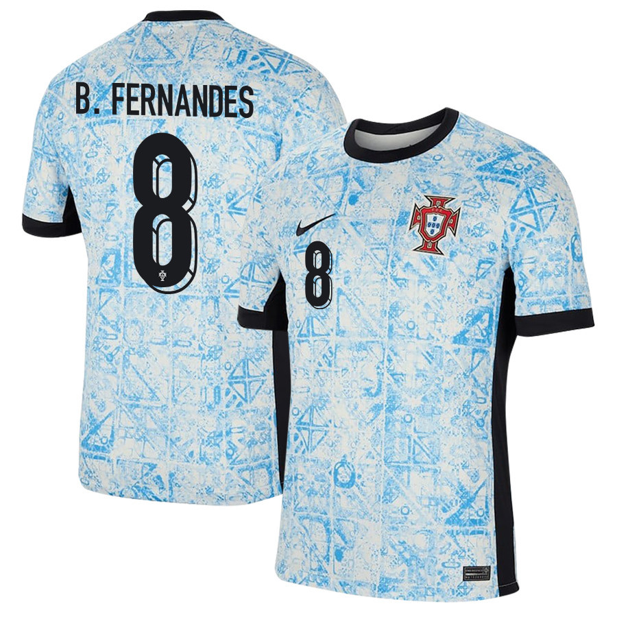 Bruno Fernandes 8 Portugal National Team 2024/25 Away Men Jersey – Cream/Blue
