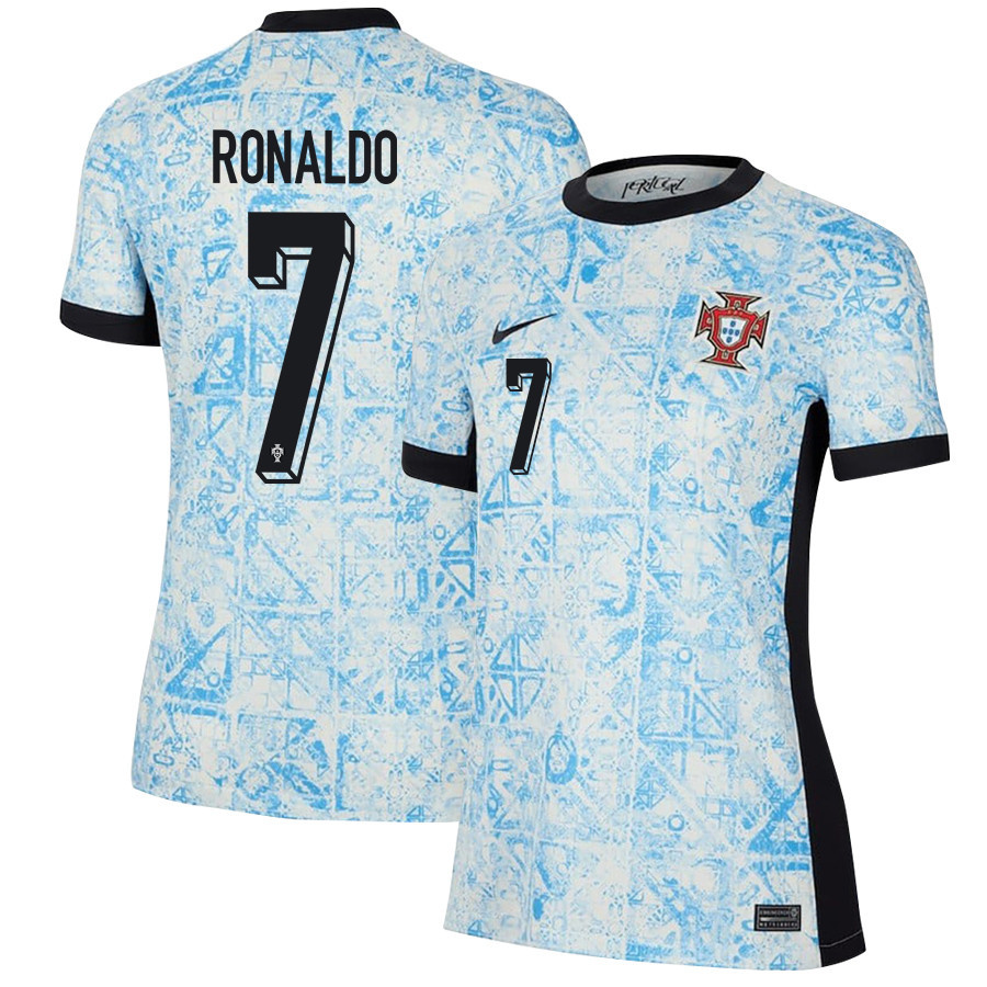Cristiano Ronaldo 7 Portugal National Team 2024/25 Away WOMEN Jersey – Cream/Blue