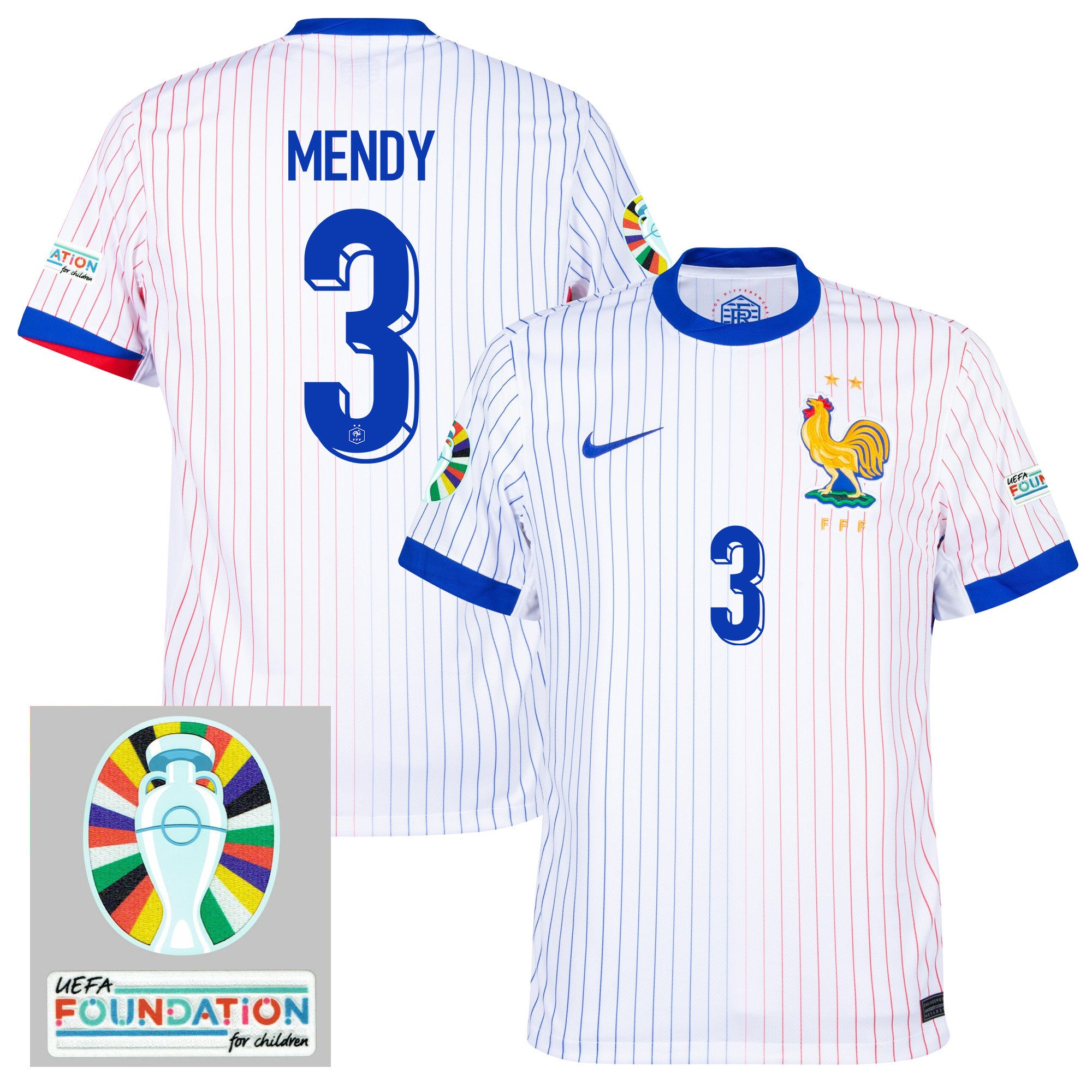 Ferland Mendy 3 France National Team 2024/25 Away Jersey – Euro UEFA Patch – Men, White