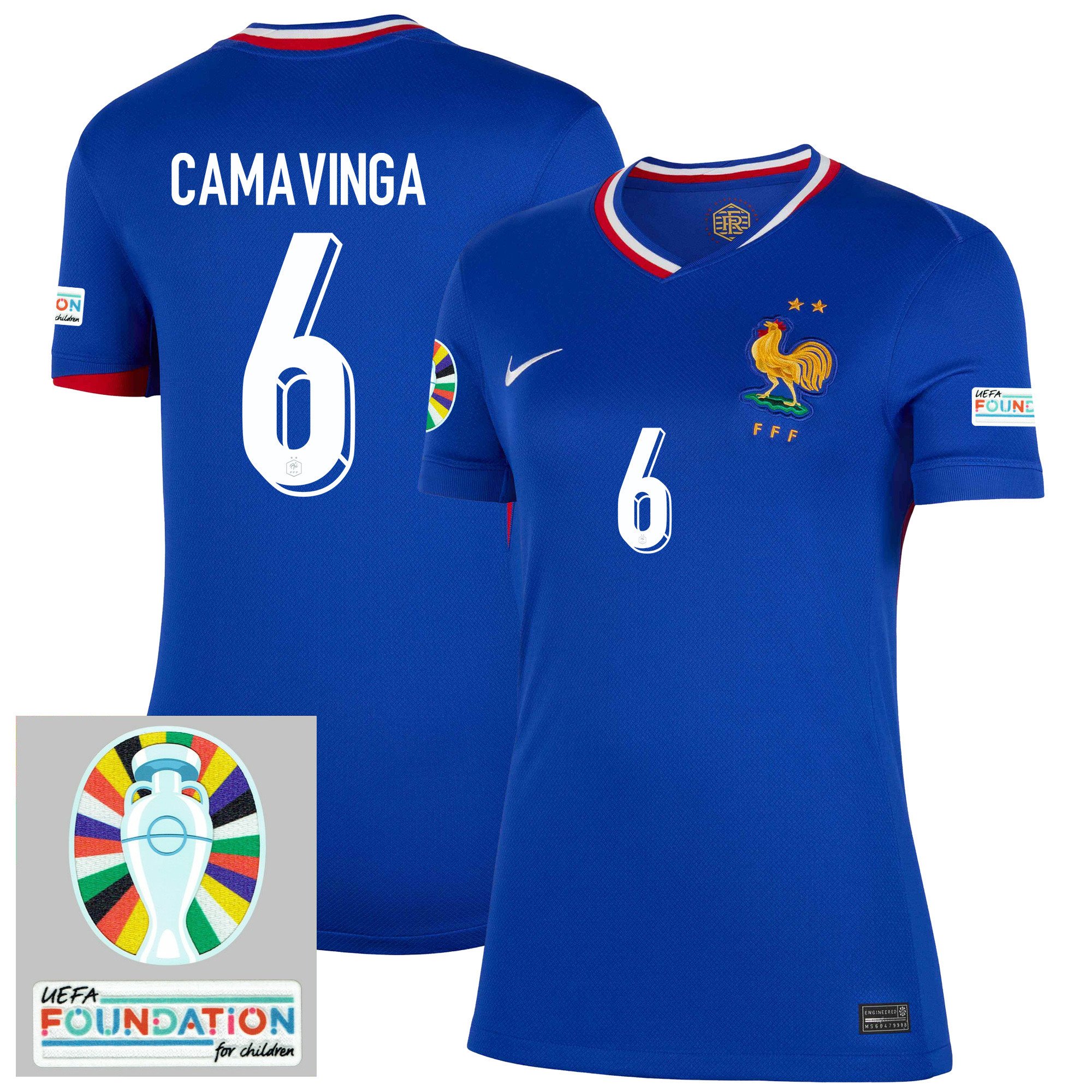 Eduardo Camavinga 6 France National Team 2024/25 Women's Home Jersey – Euro UEFA Patch – Blue