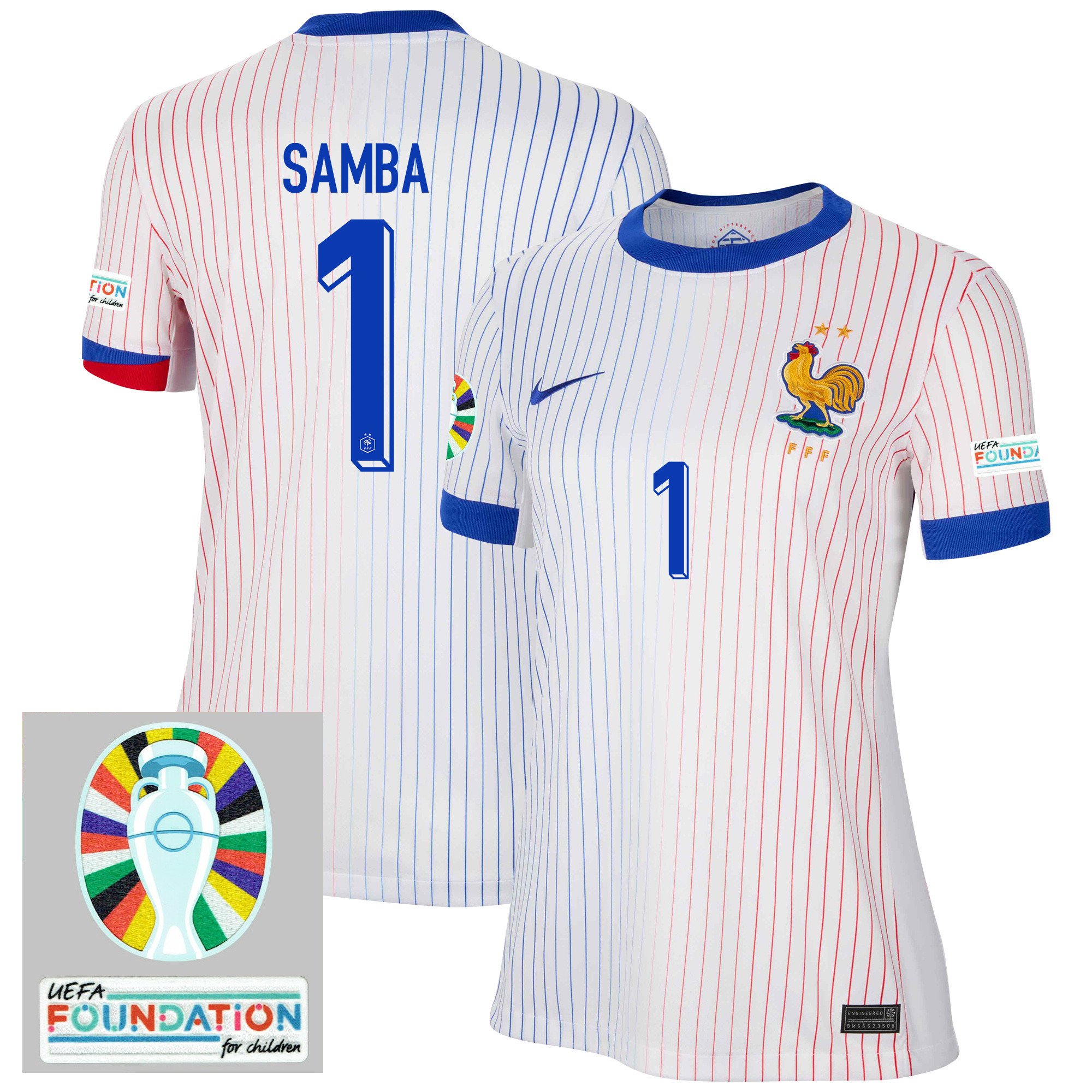 Brice Samba 1 France National Team 2024/25 Women's Away Jersey – Euro UEFA Patch – White