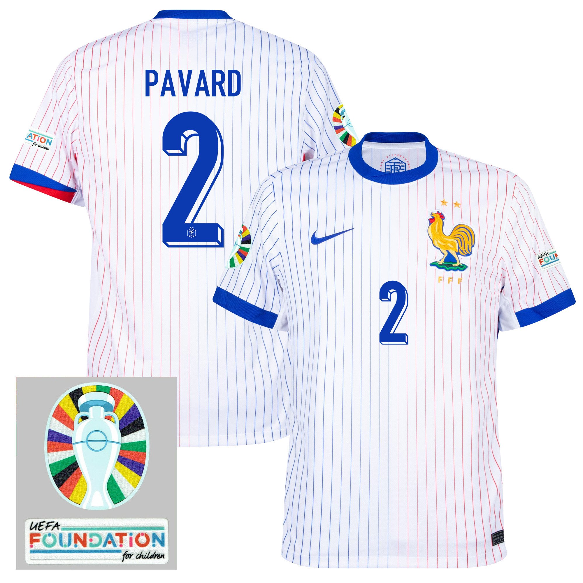 Benjamin Pavard 2 France National Team 2024/25 Away Jersey – Euro UEFA Patch – Men, White