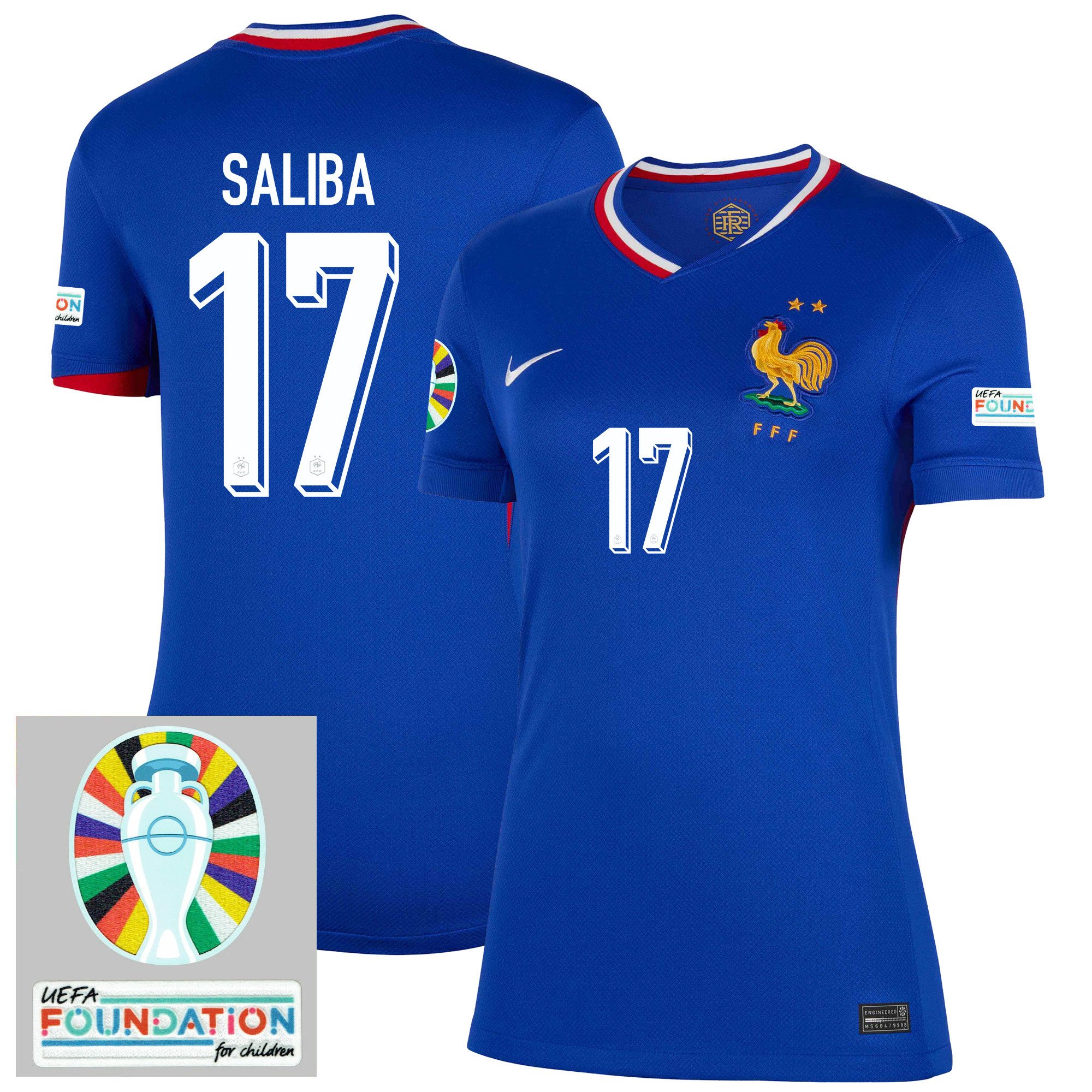 William Saliba 17 France National Team 2024/25 Women's Home Jersey – Euro UEFA Patch – Blue