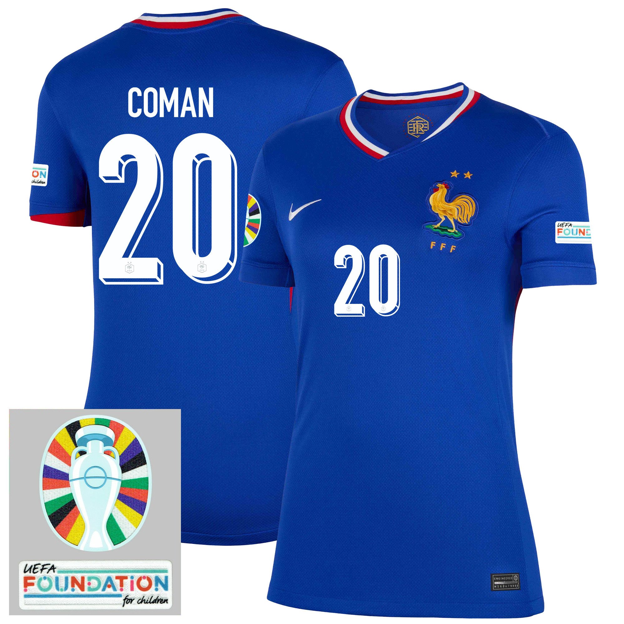Kingsley Coman 20 France National Team 2024/25 Women's Home Jersey – Euro UEFA Patch – Blue