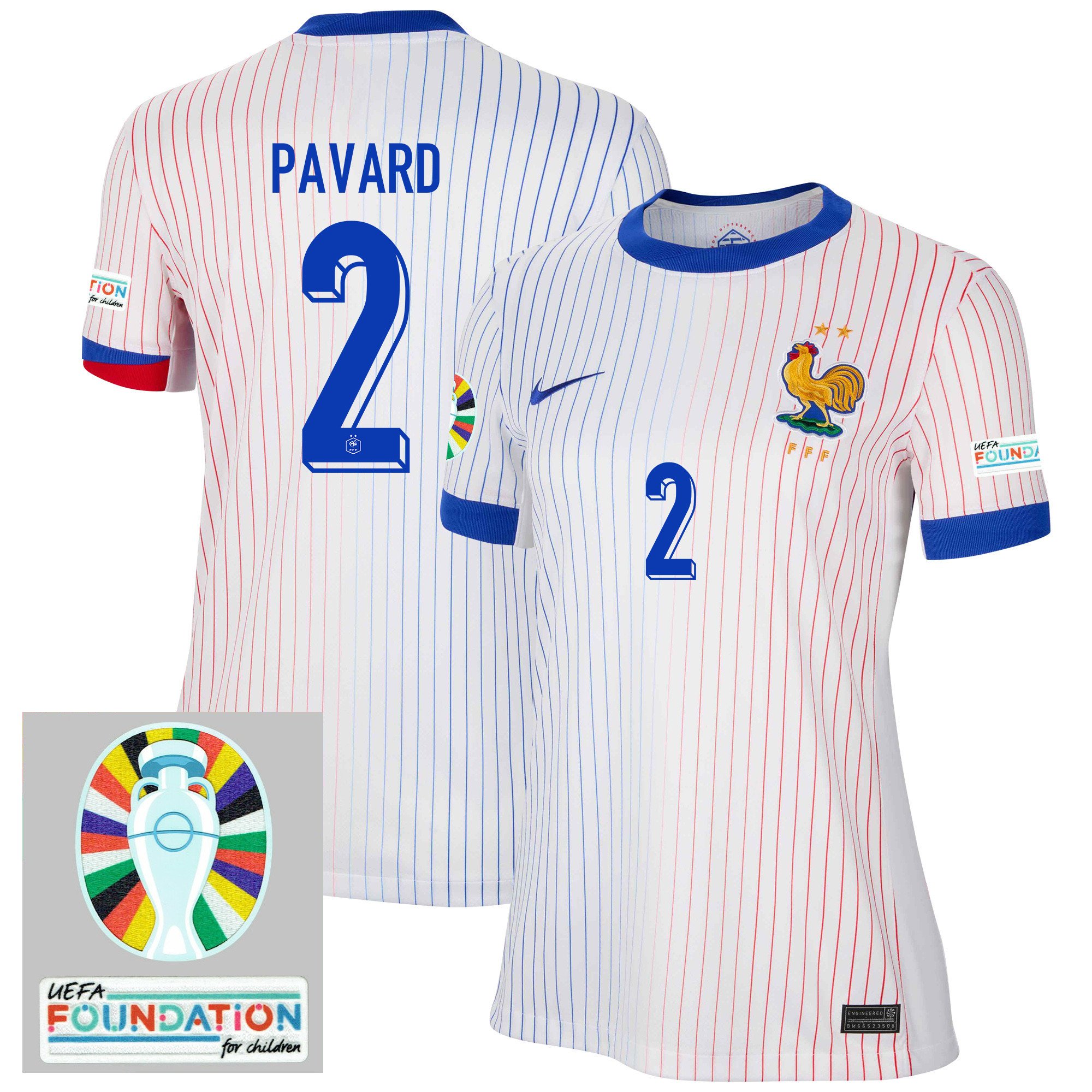 Benjamin Pavard 2 France National Team 2024/25 Women's Away Jersey – Euro UEFA Patch – White