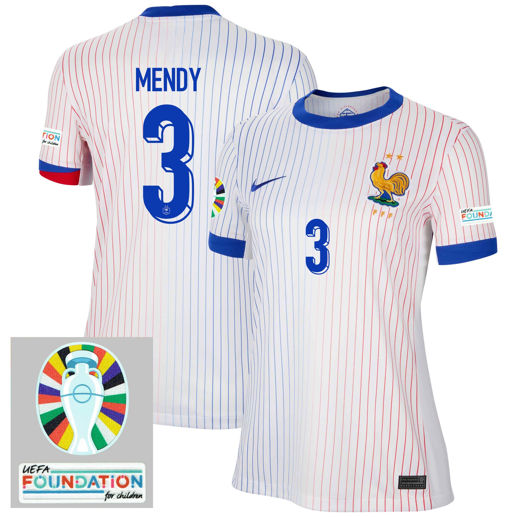 Ferland Mendy 3 France National Team 2024/25 Women's Away Jersey – Euro UEFA Patch – White